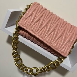 Quilted Pink Shoulder Bag With Gold Chain